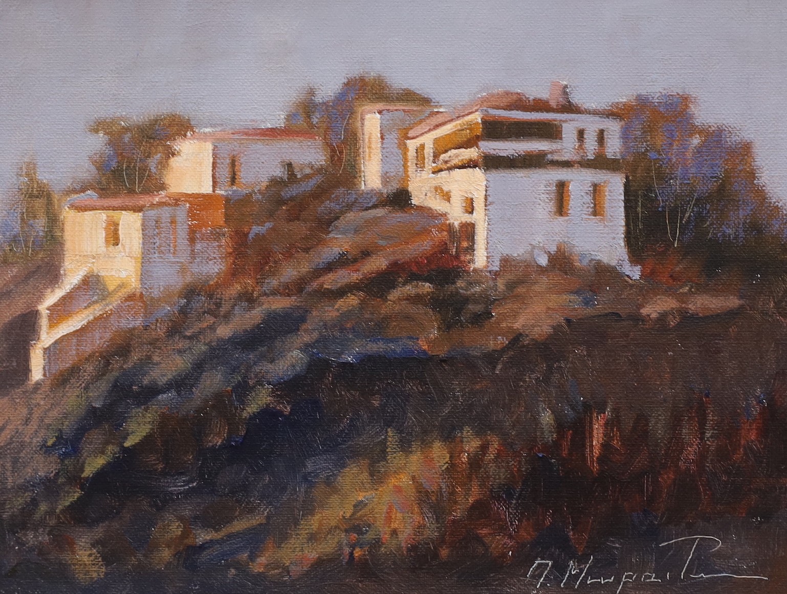 Takis Moraitis (Contemporary Greek), pair of oils on canvas, Mediterranean villas, signed, 23 x 31cm